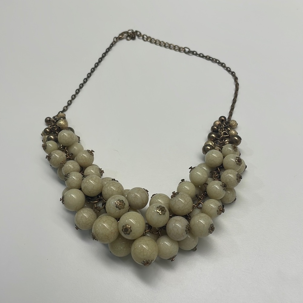 Gold and cream beaded statement necklace - excellent condition
